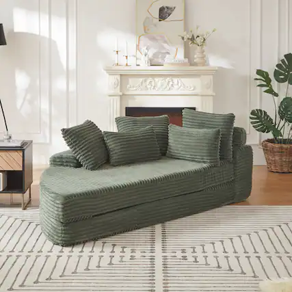 Front. GOODSILO - Semi-Circular 2-in-1 Sofa Bed with Neck Pillow and Throw Pillows for Living Room Comfort - Green.