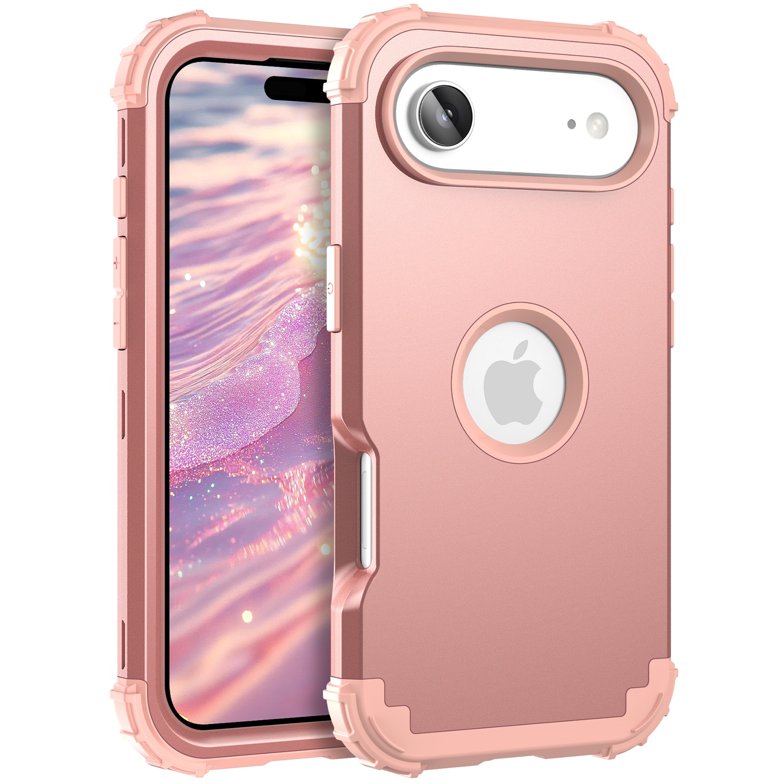 Dteck - Rugged Case for Apple iPhone Air,Shockproof Soft Silicone Bumper Hard PC Back Cover,3-Layers Protective Shell - Rosegold