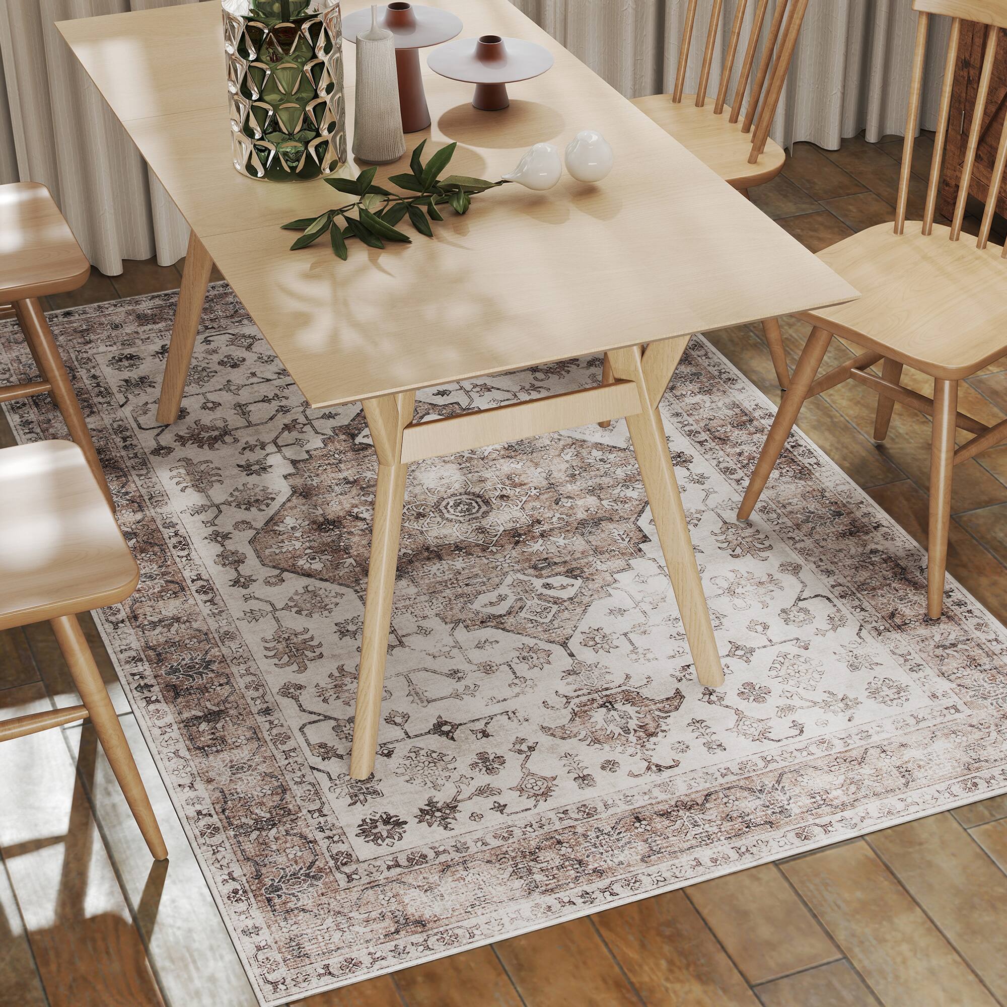 Alt View 8. Homcom - HOMCOM 4x6 Tan Rug: Vintage Mach-Wash Non-Slip Distress Indoor Carpet, Living Room Area - Tan.