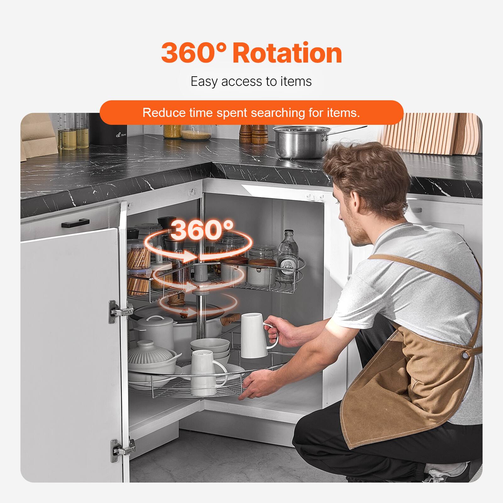 360° Rotation  
Easy access to items  
Reduce time spent searching for items.