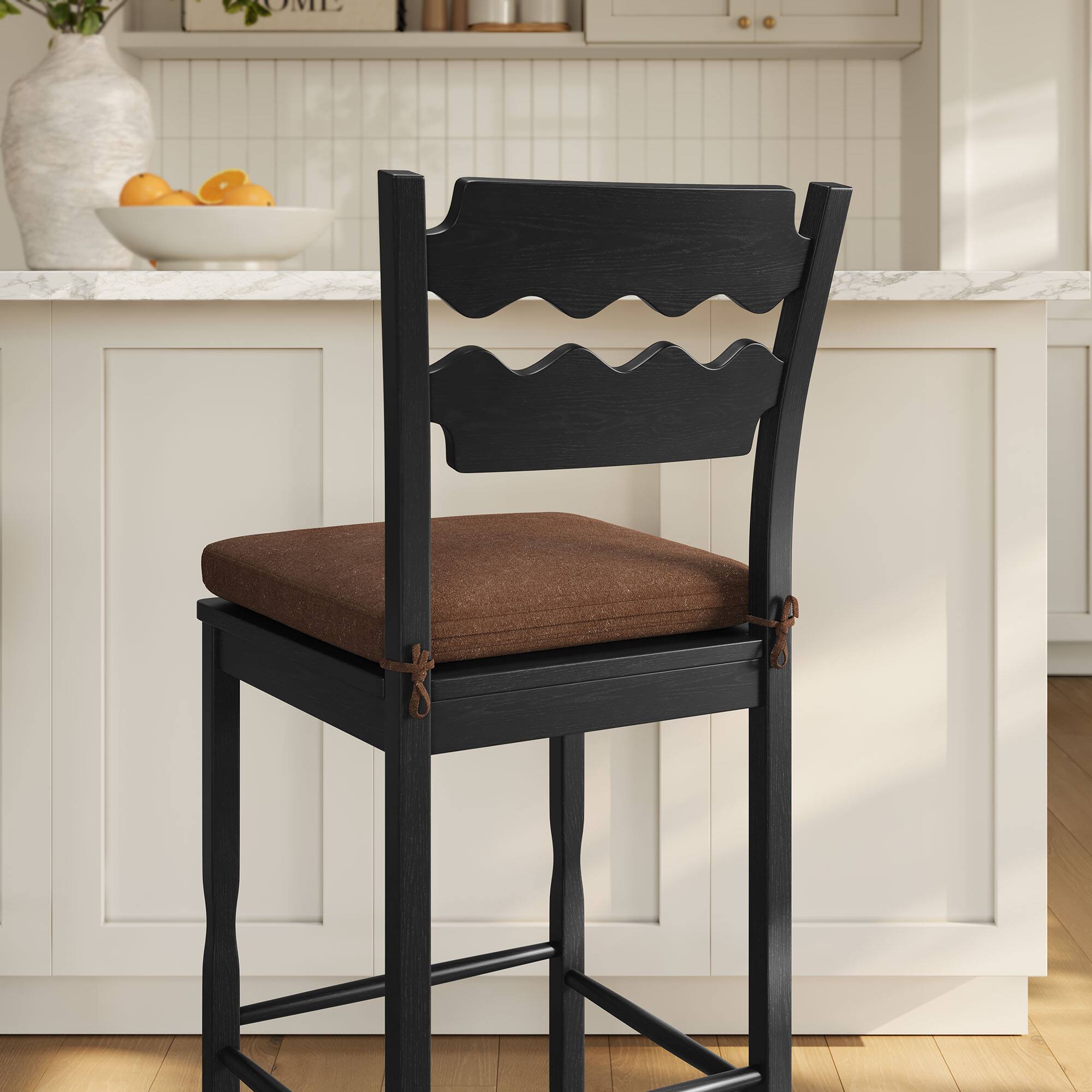 Alt View 1. Modway - Jax Oak Wood Bar Stool With Wavy Razor Back and Cushion by Modway - Black Cocoa.