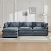 Front. KERDOM - Modular Sleeper Sofa Bed Chaise Longue Anti-Cat Scratch Chenille Cloth, 3 Seat Convertible Sectional L Shaped Sofa Couch - Blue + 1 Ottoman.