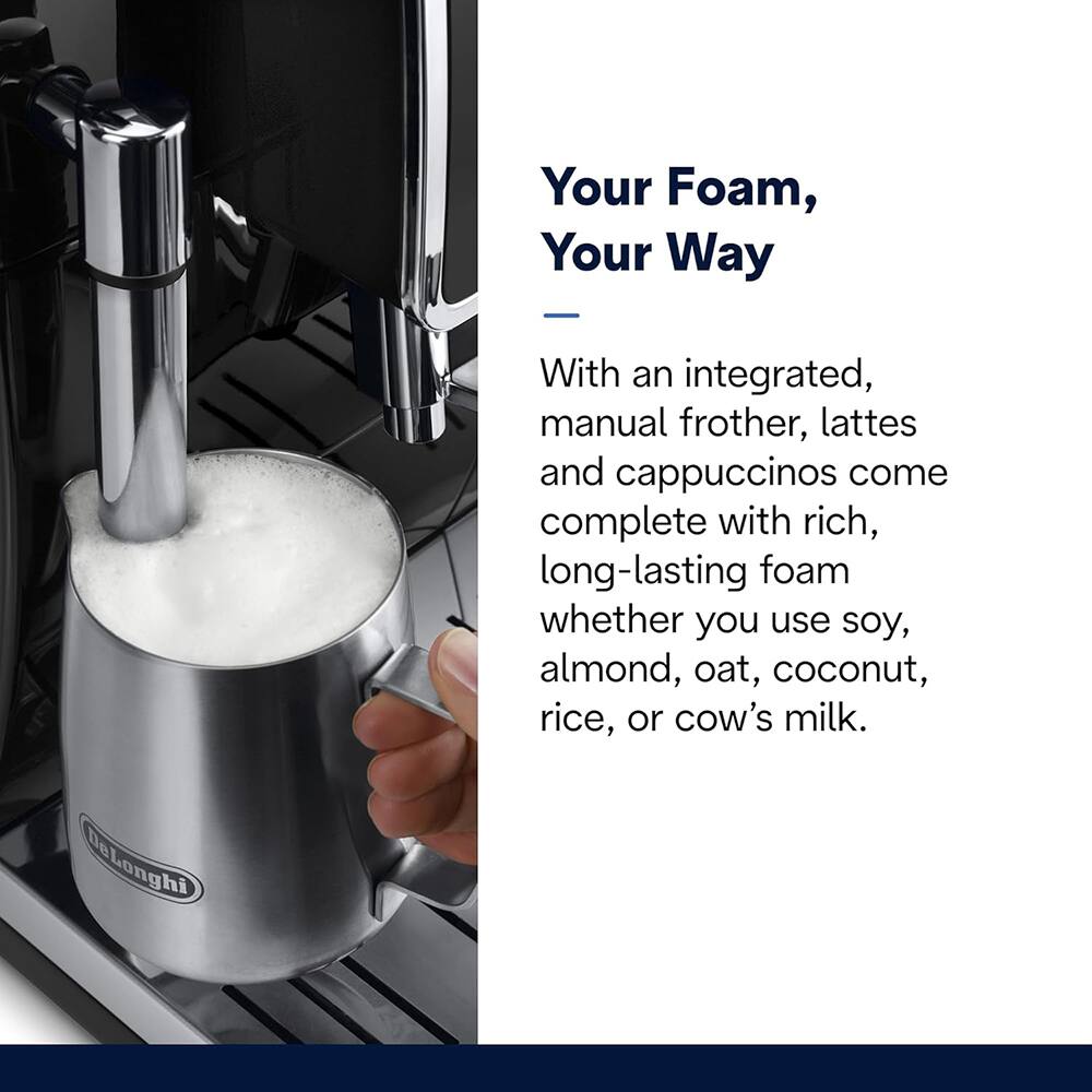 Your Foam, Your Way

With an integrated, manual frother, lattes and cappuccinos come complete with rich, long-lasting foam whether you use soy, almond, oat, coconut, rice, or cow's milk.