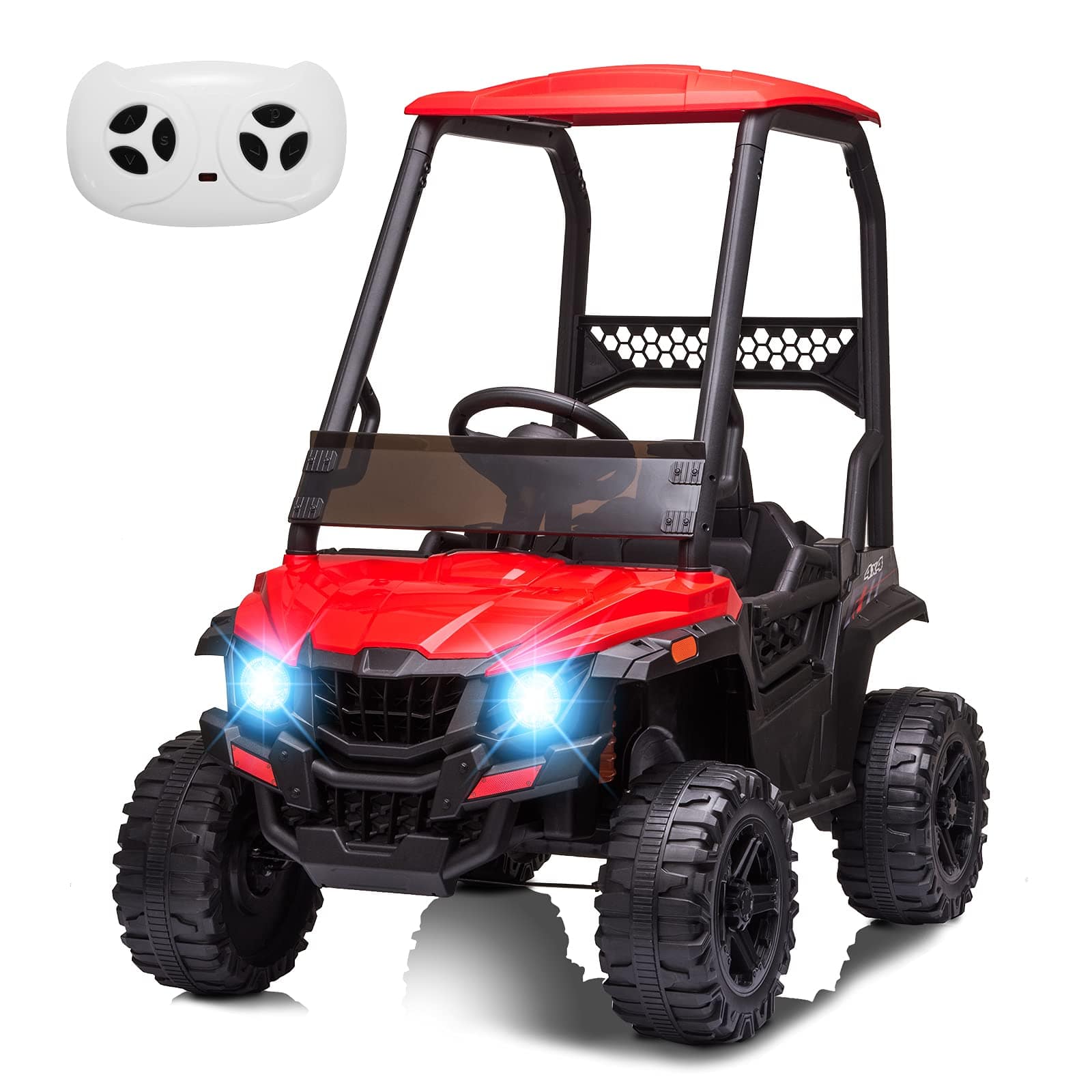 GARVEE - 12V Kids Electric Dump Truck with Sun Shade, Remote Control, LED Lights, 3 Speeds, Ride-On Car for Toddlers