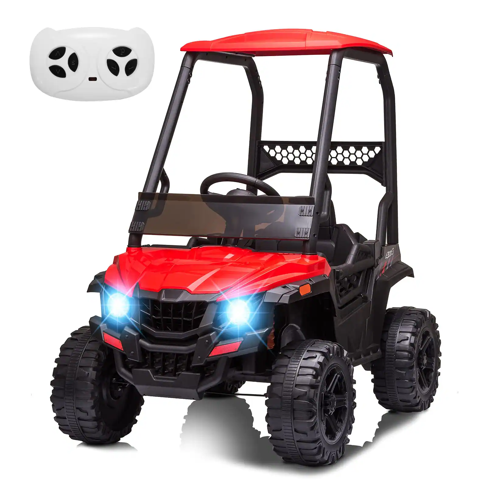 GARVEE - 12V Kids Electric Dump Truck with Sun Shade, Remote Control, LED Lights, 3 Speeds, Ride-On Car for Toddlers