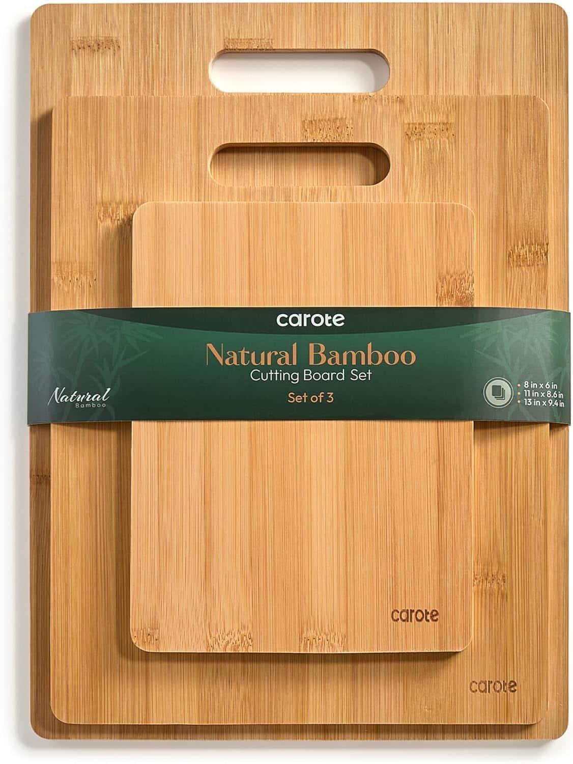 PARKER SLATER - Bamboo Cutting Board Set of 3 – Thick Wood, Knife-Friendly, With Handles