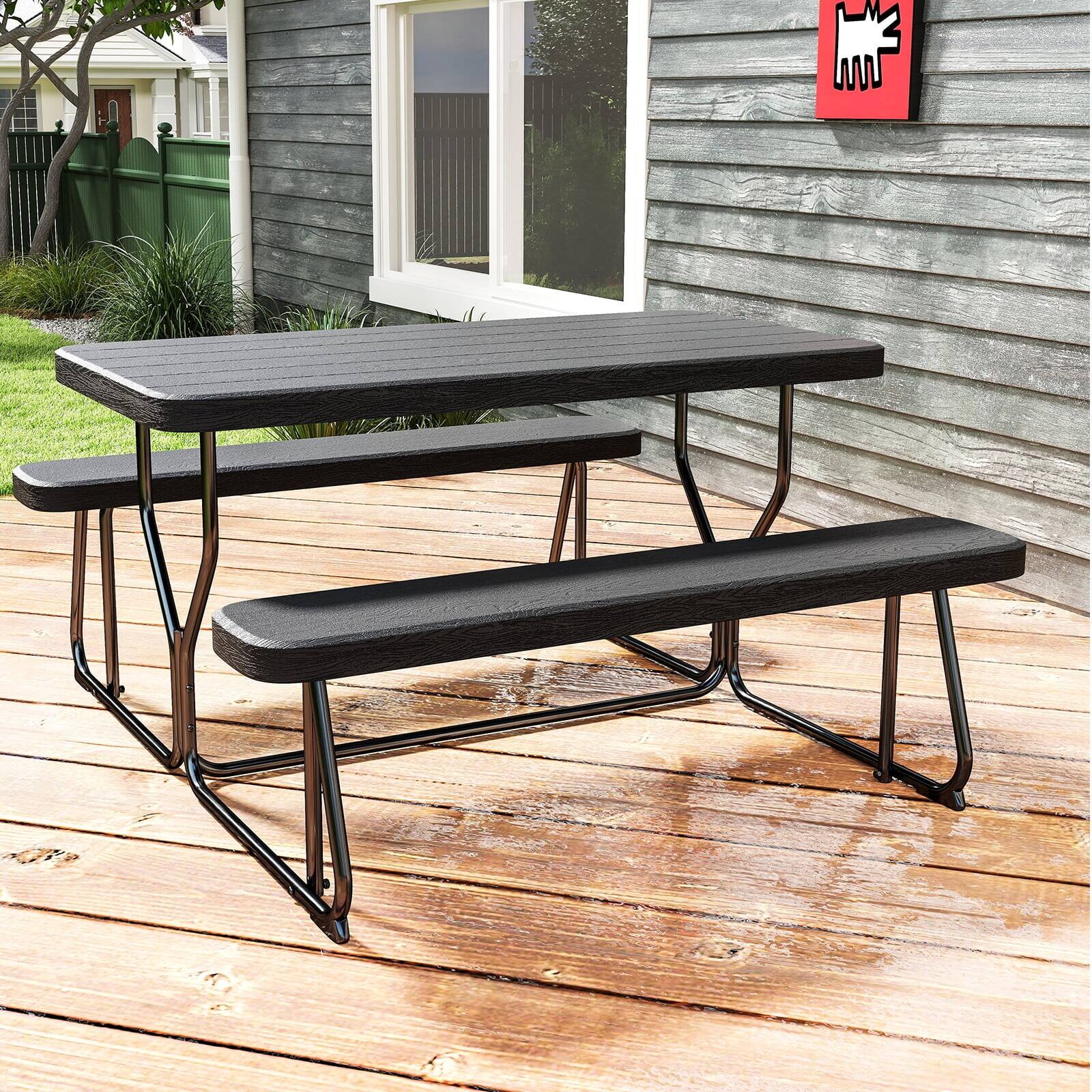 Alt View 3. SKONYON - Outdoor Picnic Table Set with Easy Assembly, Seats 4 Adults for BBQs, Camping, Patio and More - Black.