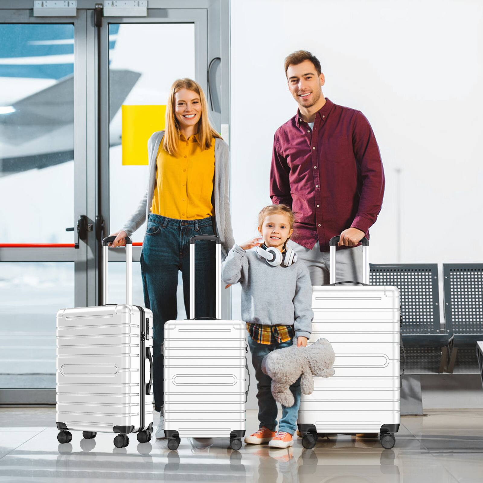 Alt View 5. Sugift - 3-Piece Hardshell Luggage Sets Checked Spinner PC & ABS Suitcase Set with YKK Zipper & TSA Lock,20in/24in/28in - White.