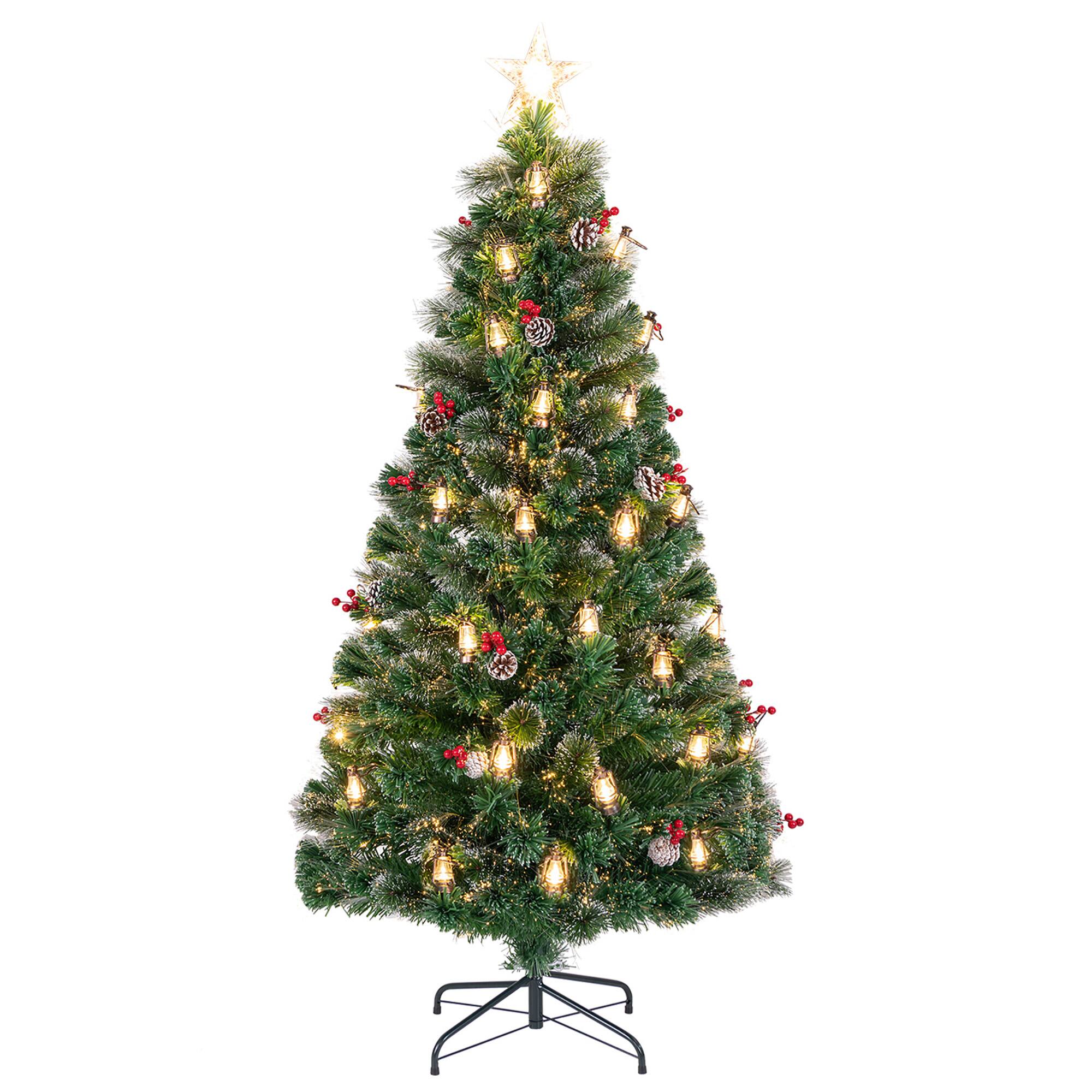 Gymax - 6 FT Christmas Tree Artificial Xmas Tree w/ 8 Lighting Modes 64 Warm LED Lights - Green, White