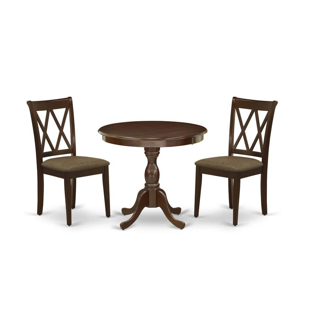 Alt View 2. East West Furniture - AMCL3-MAH-C 3 Piece Dining Room Table Set - 1 Dining Table and 2 Mahogany Dining Chairs - Mahogany Finish - Mahogany.