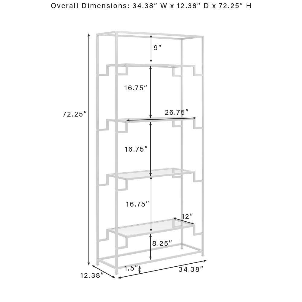 Overall Dimensions: 34.38" W x 12.38" D x 72.25" H

9" 16.75" 72.25" 26.75" 16.75" 16.75" 12" 8.25" 12.38" 1.5" 34.38"