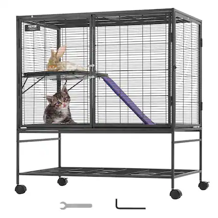 Front. VEVOR - 39" Rolling Metal Ferret Cage, Large 2-Tier Critter Nation Cage, Small Animal Cage with Ramps & Tray, Easy to Set up.
