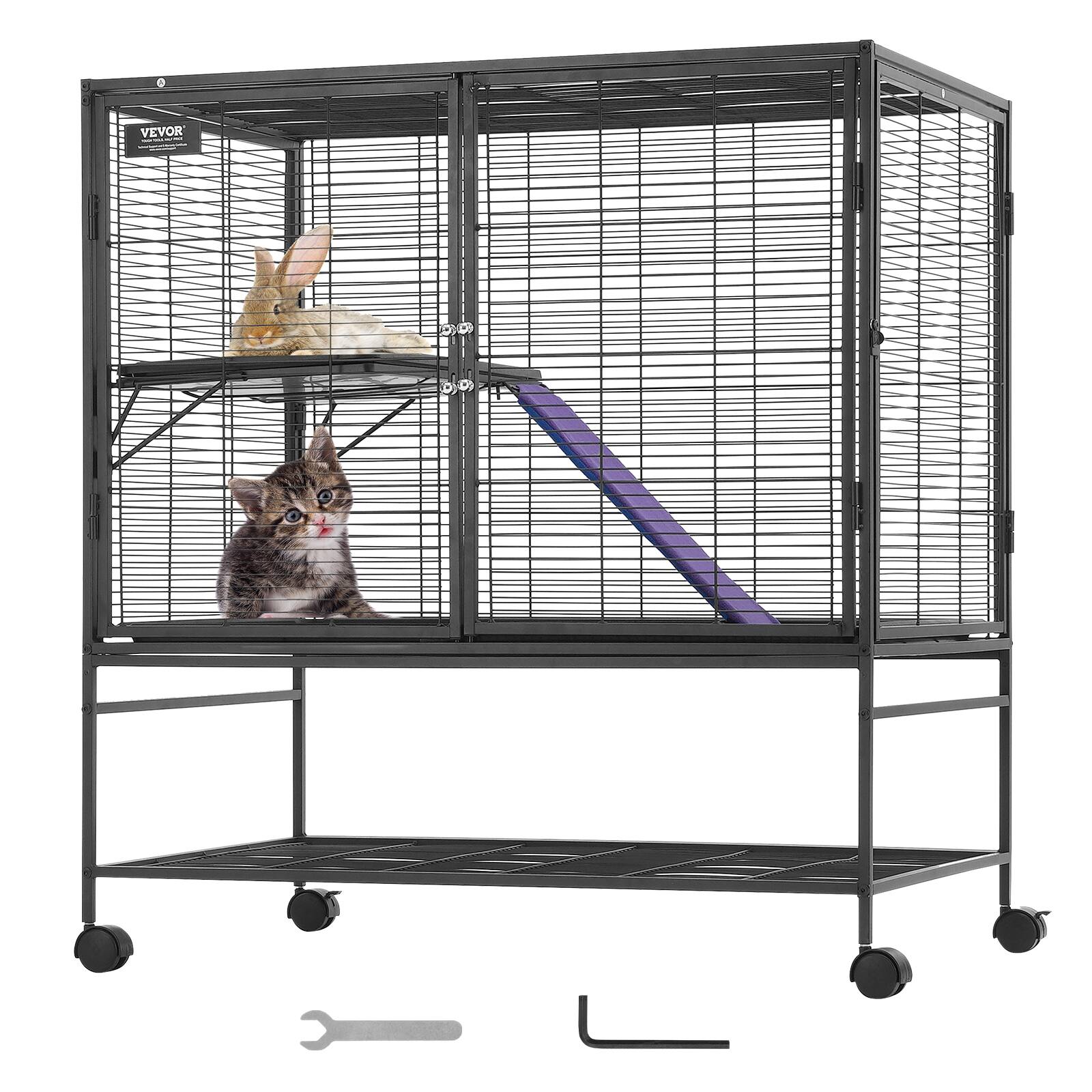 VEVOR - 39" Rolling Metal Ferret Cage, Large 2-Tier Critter Nation Cage, Small Animal Cage with Ramps & Tray, Easy to Set up