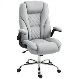 Homcom - High Back Office Chair, Executive Desk Chair with Swivel Wheels, Flip-up Armrest, Adjustable Height - Gray