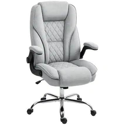 Front. Homcom - High Back Office Chair, Executive Desk Chair with Swivel Wheels, Flip-up Armrest, Adjustable Height - Gray.