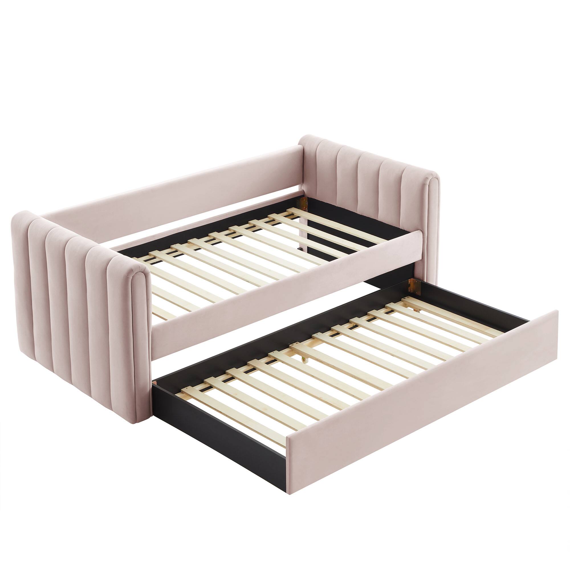 Alt View 5. Modway - Veyla Channel Tufted Performance Velvet Twin Daybed With Trundle by Modway - Pink.