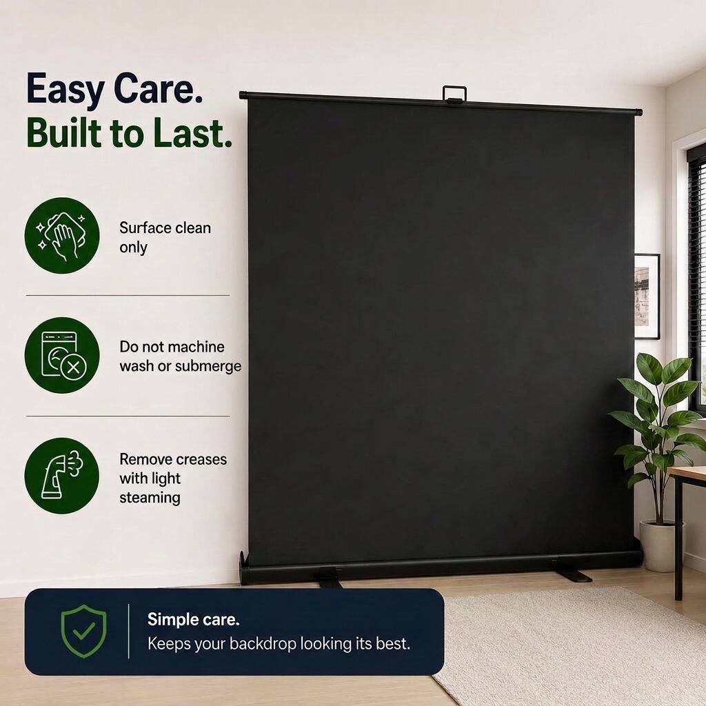 Easy Care. Built to Last.

- Surface clean only
- Do not machine wash or submerge
- Remove creases with light steaming

Simple care. Keeps your backdrop looking its best.