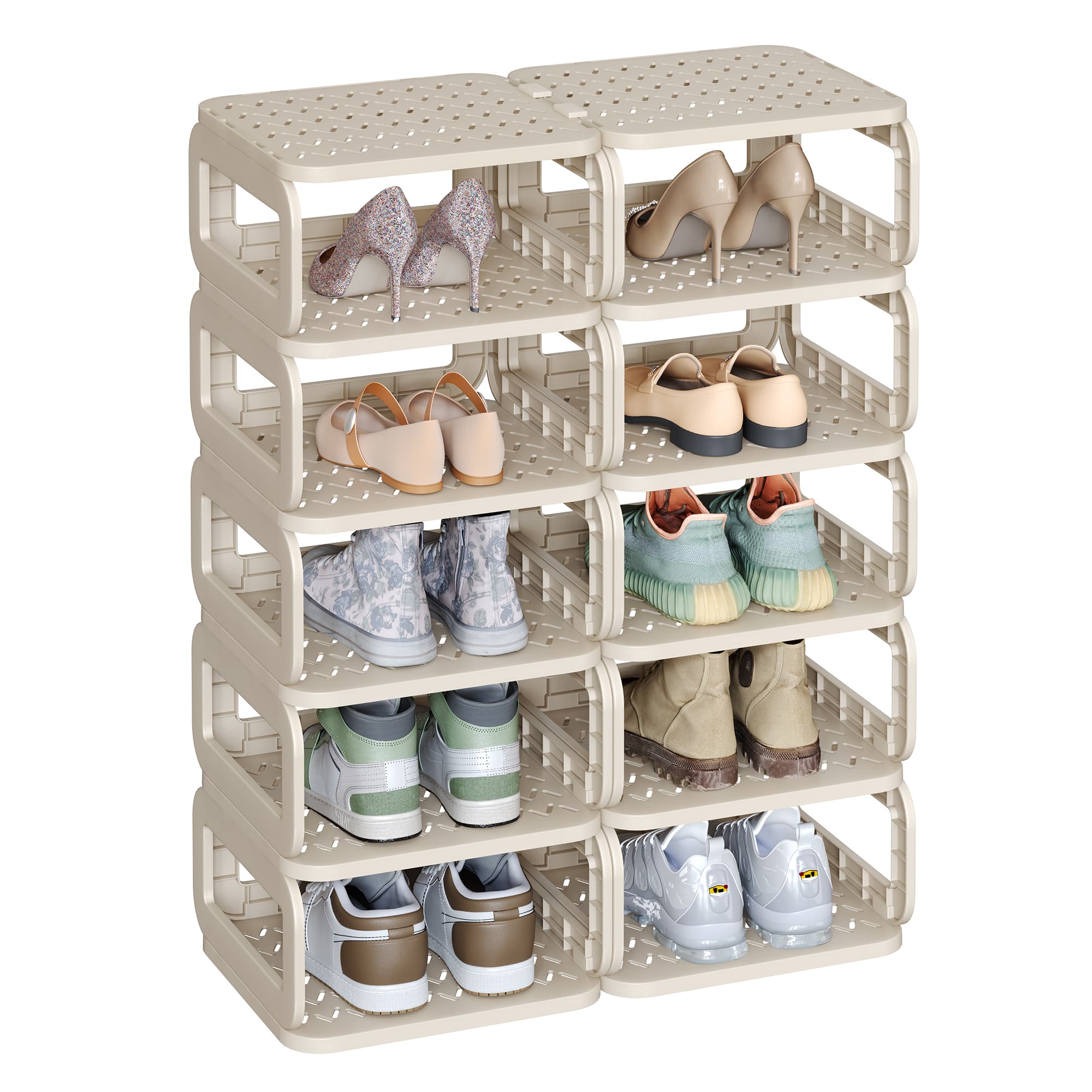 Songmics Home - Shoe Rack, Shoe Organizer, 12 Shelves, Shoe Storage, Narrow Shoe Shelf, Open Shelf for Entryway, Living Room, Bathroom - Cappuccino Beige