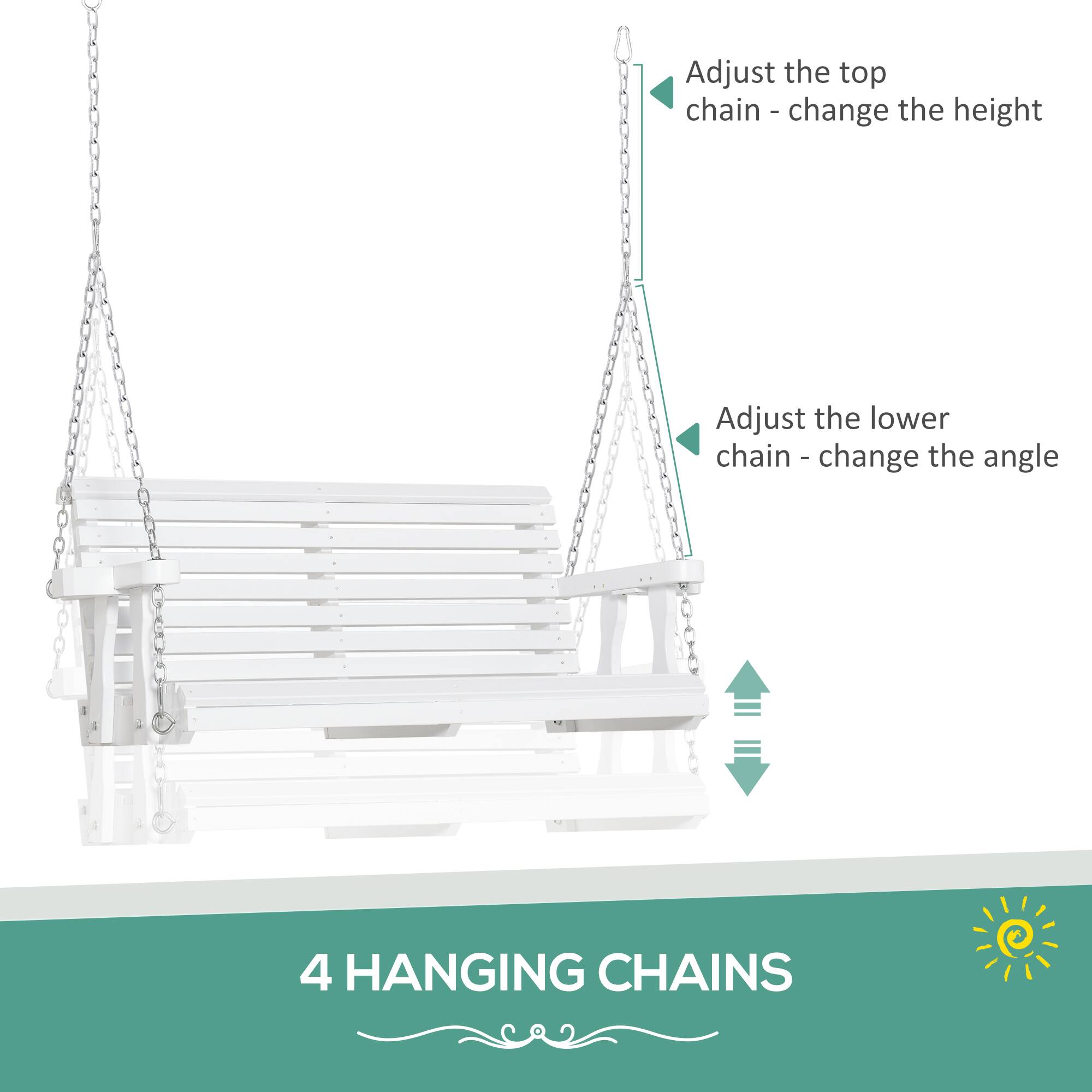 Adjust the top chain - change the height

Adjust the lower chain - change the angle

4 HANGING CHAINS