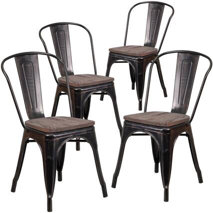 Front. Emma + Oliver - 4 Pack Metal Stackable Chair with Wood Seat - Black-Antique Gold.