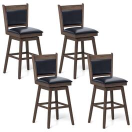 Gymax - 29'' Swivel Bar Stools Set of 4 w/ Back Rubber Wood Legs Sturdy Footrest - Black, Light Gray