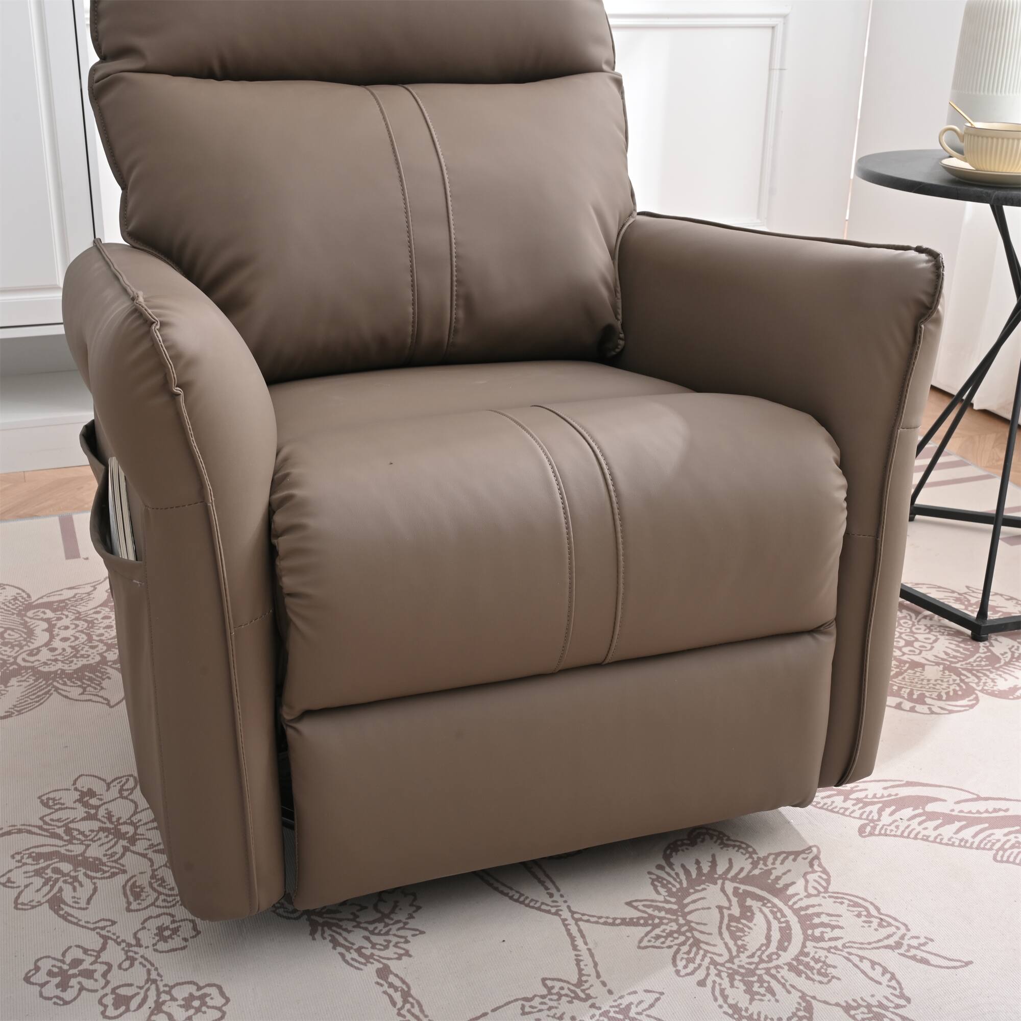 Alt View 4. APRILSOUL - Pu Rocking Recliner Chair Swivel Nursery Rocking Glider Chair Side Pocket Brown - Brown.
