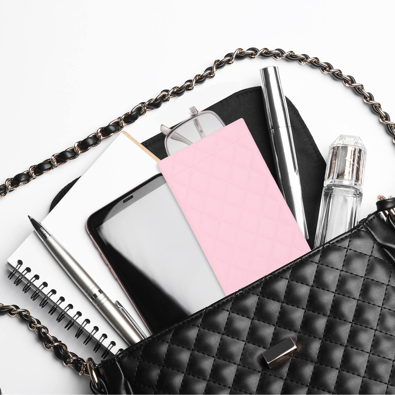 Alt View 5. Unique Bargains - 2pcs Squeeze Top Sunglass Pouch, Lattice PU Leather Soft Eyeglass Pouch, Portable Travel Storage for Women/Men - Pink/White.
