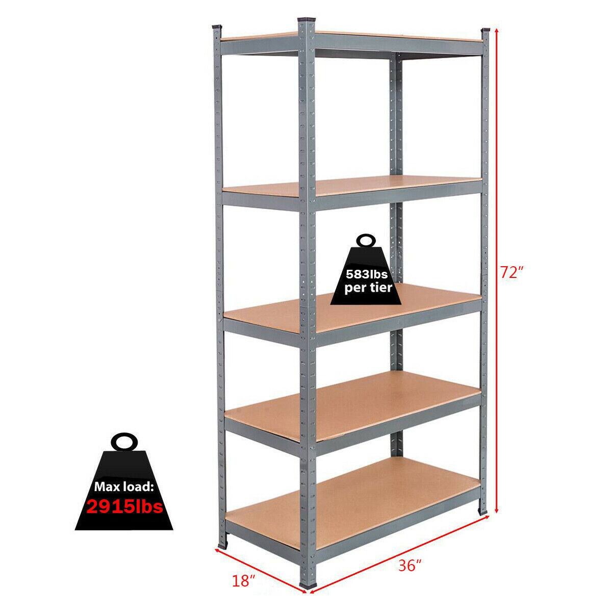Alt View 3. Gymax - Gymax 5-tier 72'' Steel Garage Shelf Metal Storage Adjustable Unit - Brown.