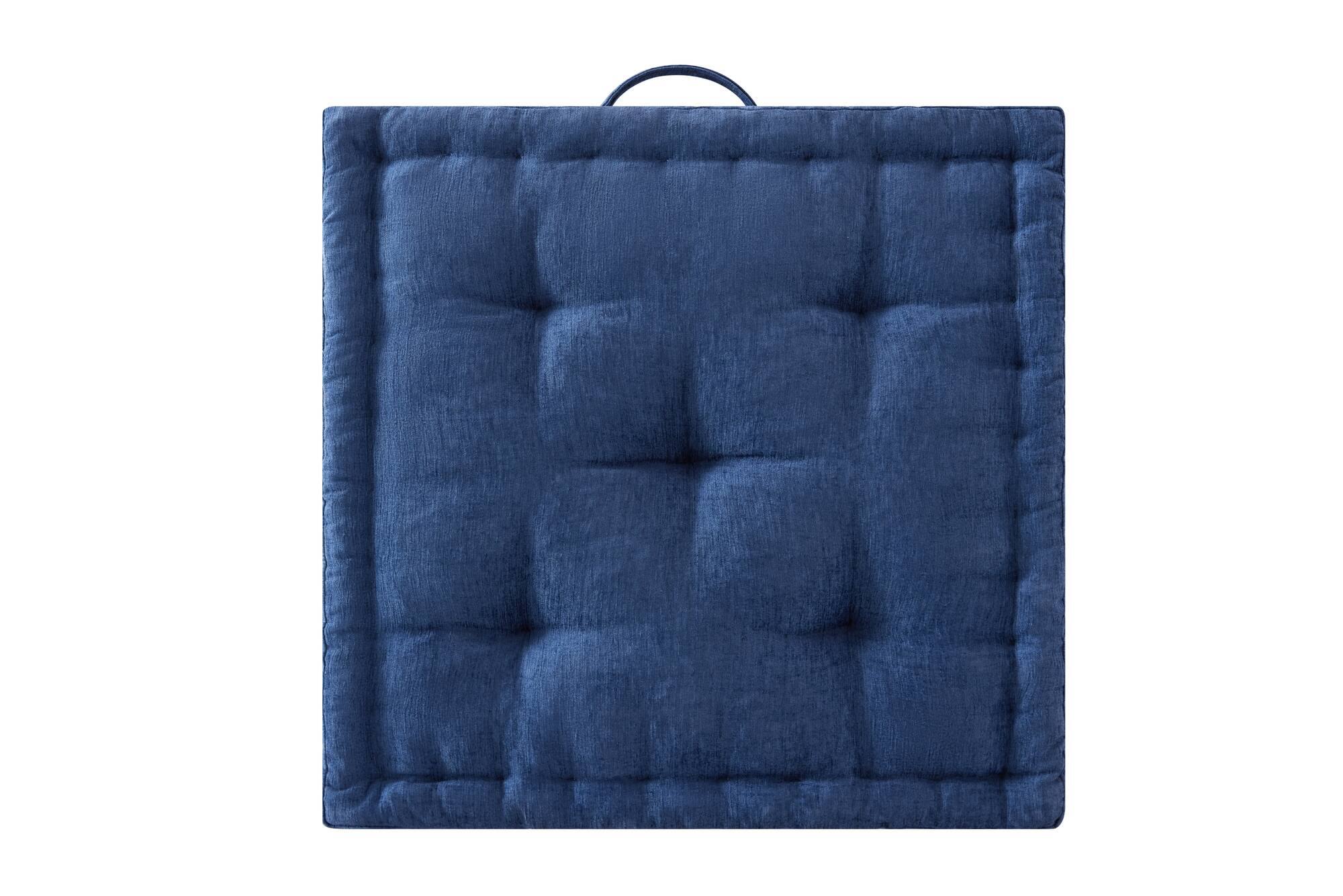 Angle. APRILSOUL - Poly Chenille Square Floor Pillow Cushion-24 x 24 in - Navy Blue.