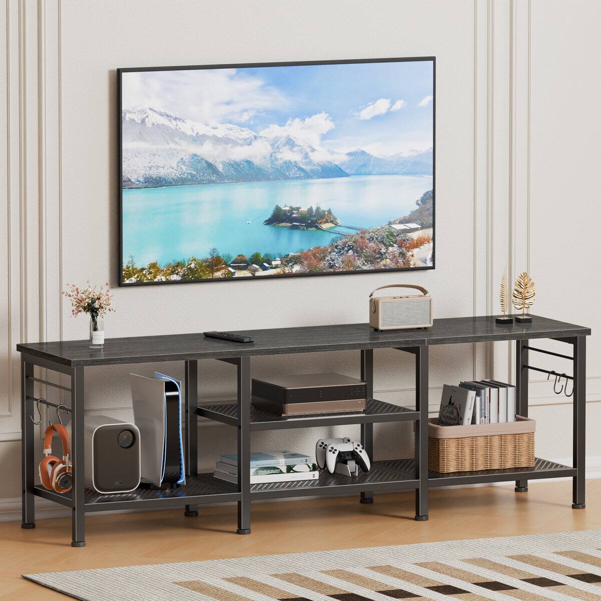 Alt View 2. Furnulem - 55 In TV Stand Media Console Table Entertainment Center with Open Storage Shelves Soundbar Shelf for Living Room Decor - Gray.