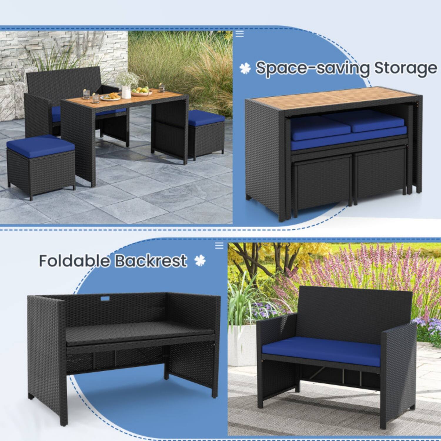 Space-saving Storage  
Foldable Backrest