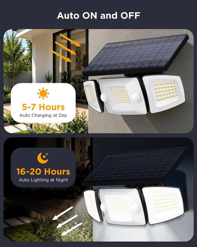 Auto ON and OFF

5-7 Hours Auto Charging at Day

16-20 Hours Auto Lighting at Night