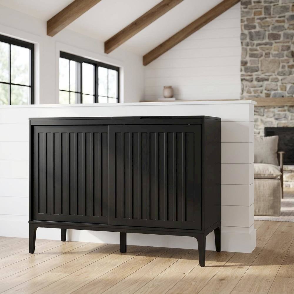 Alt View 5. FurniFact - Large record player cabinet with vinyl storage in modern design - Matte Black.