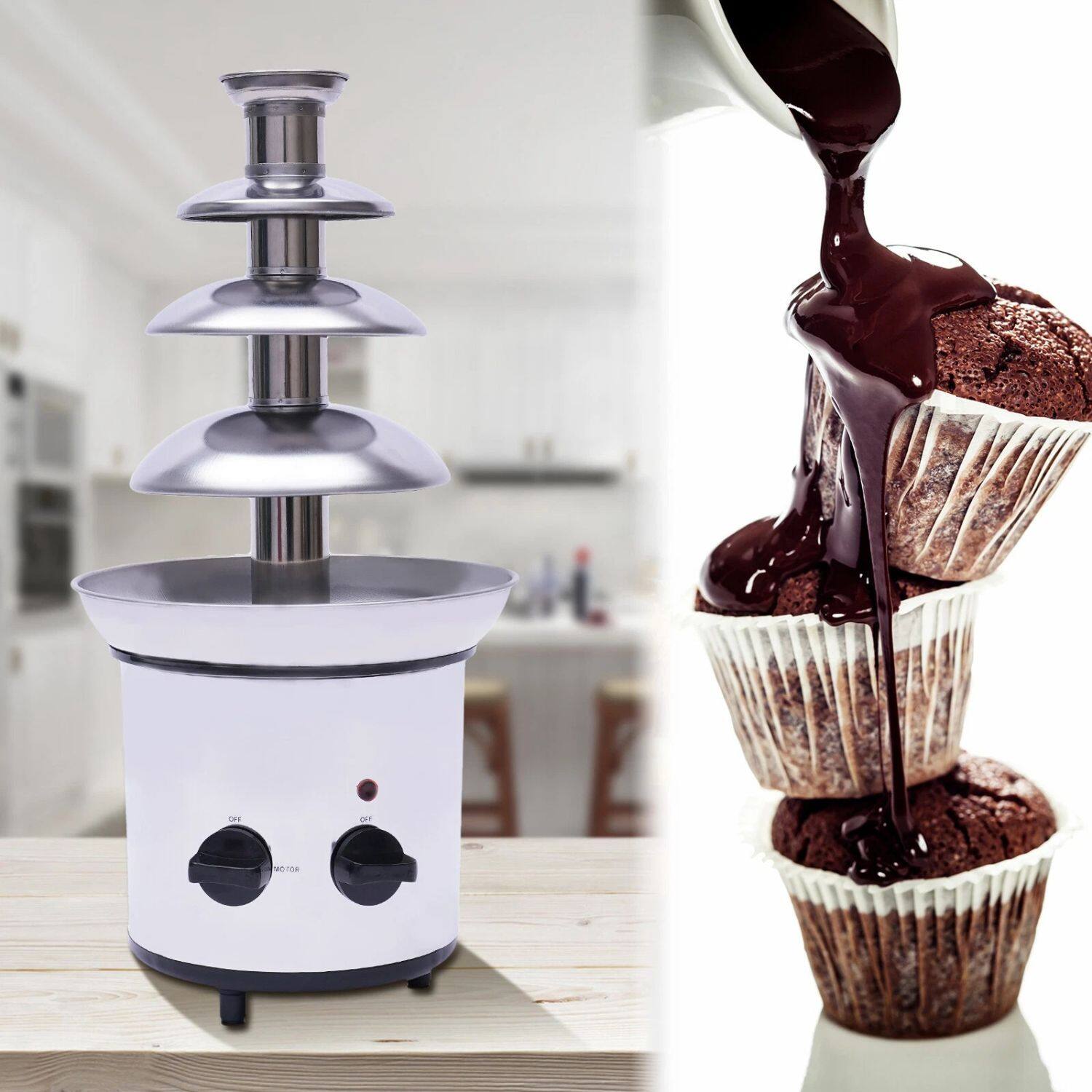 Left. Stock Preferred - 4-Tier Stainless Steel Chocolate Fountain Machine - Stainless Steel/Silver.