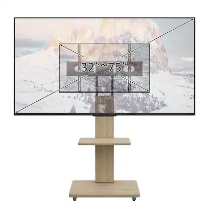 Front. Ecooso - Floor Mobile TV Stand with Shelf Mobile TV Cart for 32-75" Adjustable Height Stand with Mount and Lockable Wheels - Natural.