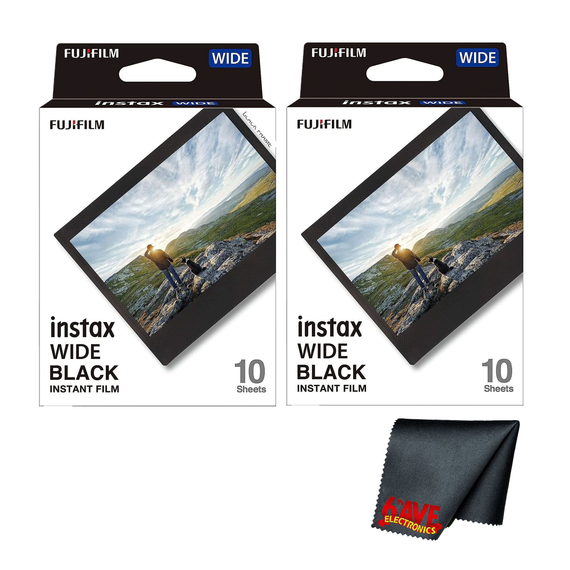 Fujifilm - Instax Wide Black Instant Film (20 Exposures)+Microfiber Cleaning Cloth