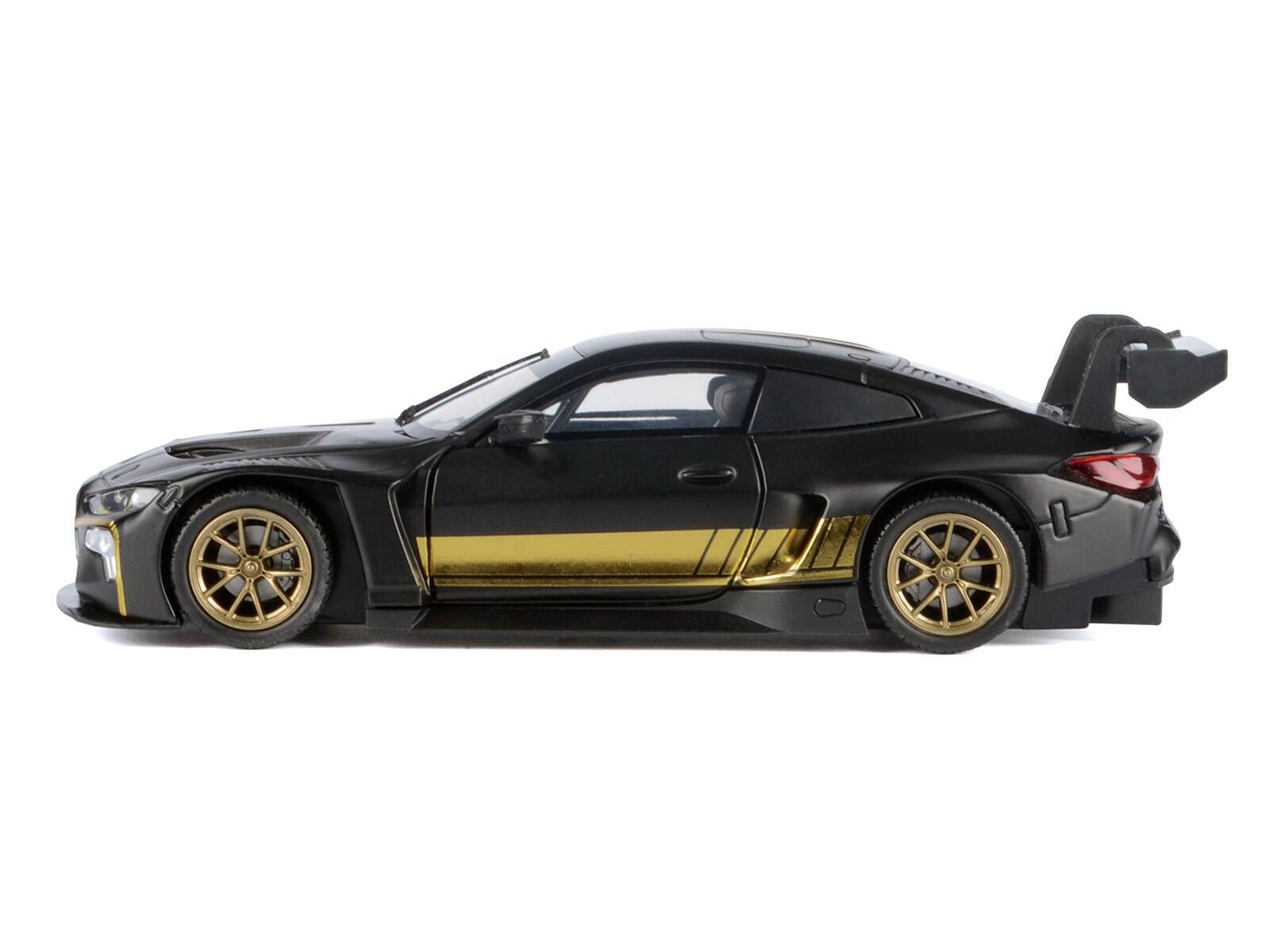 Angle. Motormax - BMW M4 GT3 Matt Black with Gold Stripes "Midnight Eclipse" Series 1/24 Diecast Model Car by Motormax - Matt Black and Gold.