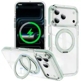 Dteck - Magnetic Shockproof Case for Apple iPhone 17 Pro,Mag Safe Compatible Clear Cover with 360 Rotating Metal Kickstand - Mint