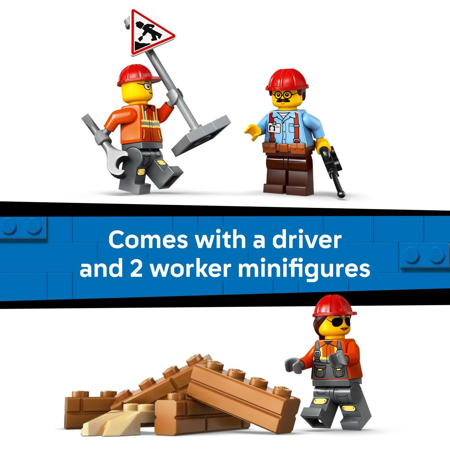 Comes with a driver and 2 worker minifigures