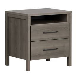 SlickBlue - Contemporary Nightstand with 2 Drawers and Open Cubby Shelf - Gray