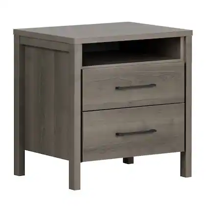 Front. SlickBlue - Contemporary Nightstand with 2 Drawers and Open Cubby Shelf - Grey.