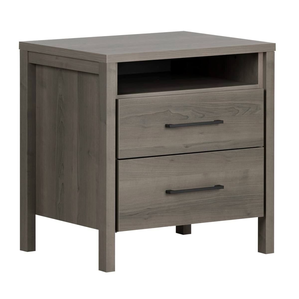 Front. SlickBlue - Contemporary Nightstand with 2 Drawers and Open Cubby Shelf - Grey.