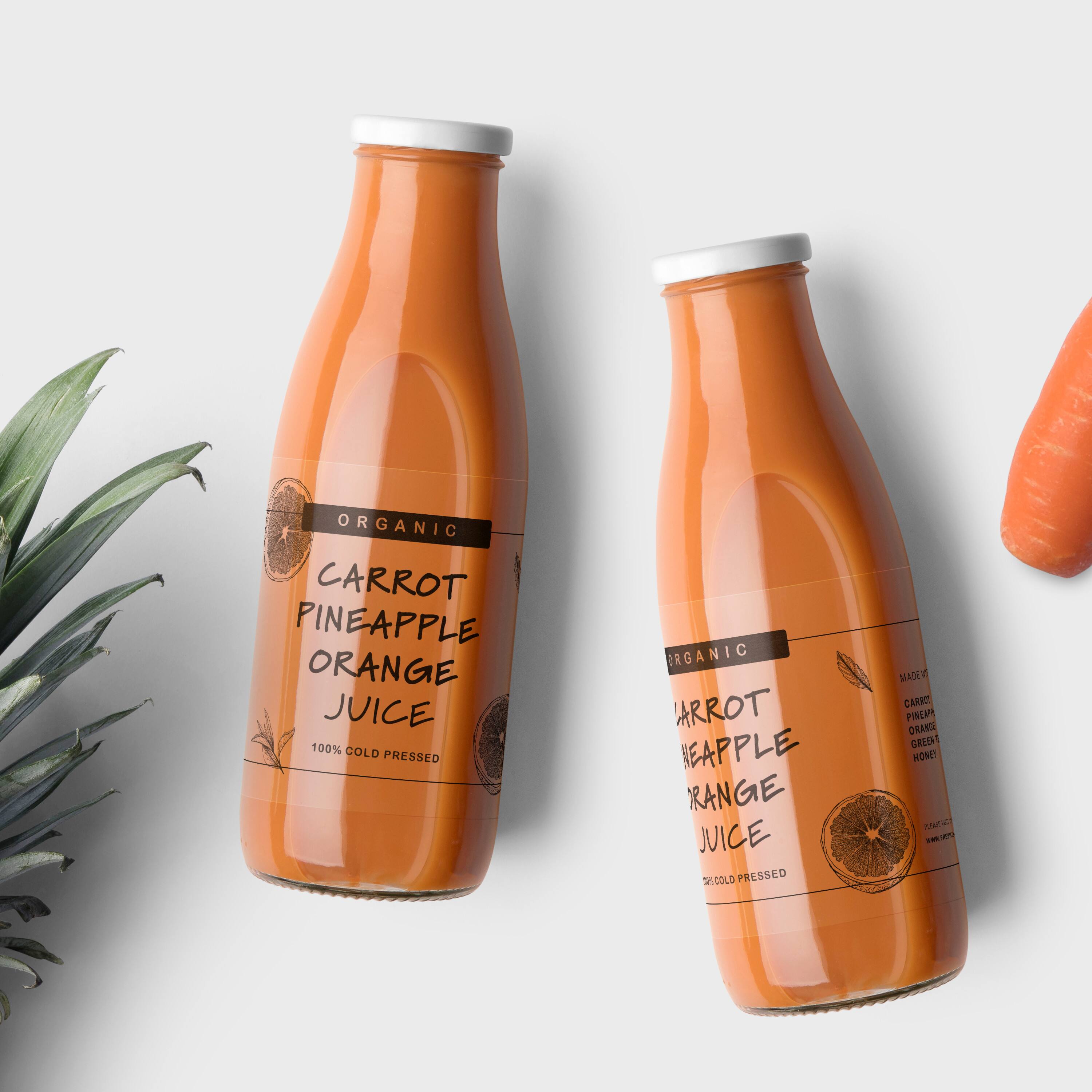 ORGANIC CARROT PINEAPPLE ORANGE JUICE  
100% COLD PRESSED  
MADE WITH CARROT, PINEAPPLE, ORANGE, GINGER, HONEY  

ORGANIC CARROT PINEAPPLE ORANGE JUICE  
100% COLD PRESSED