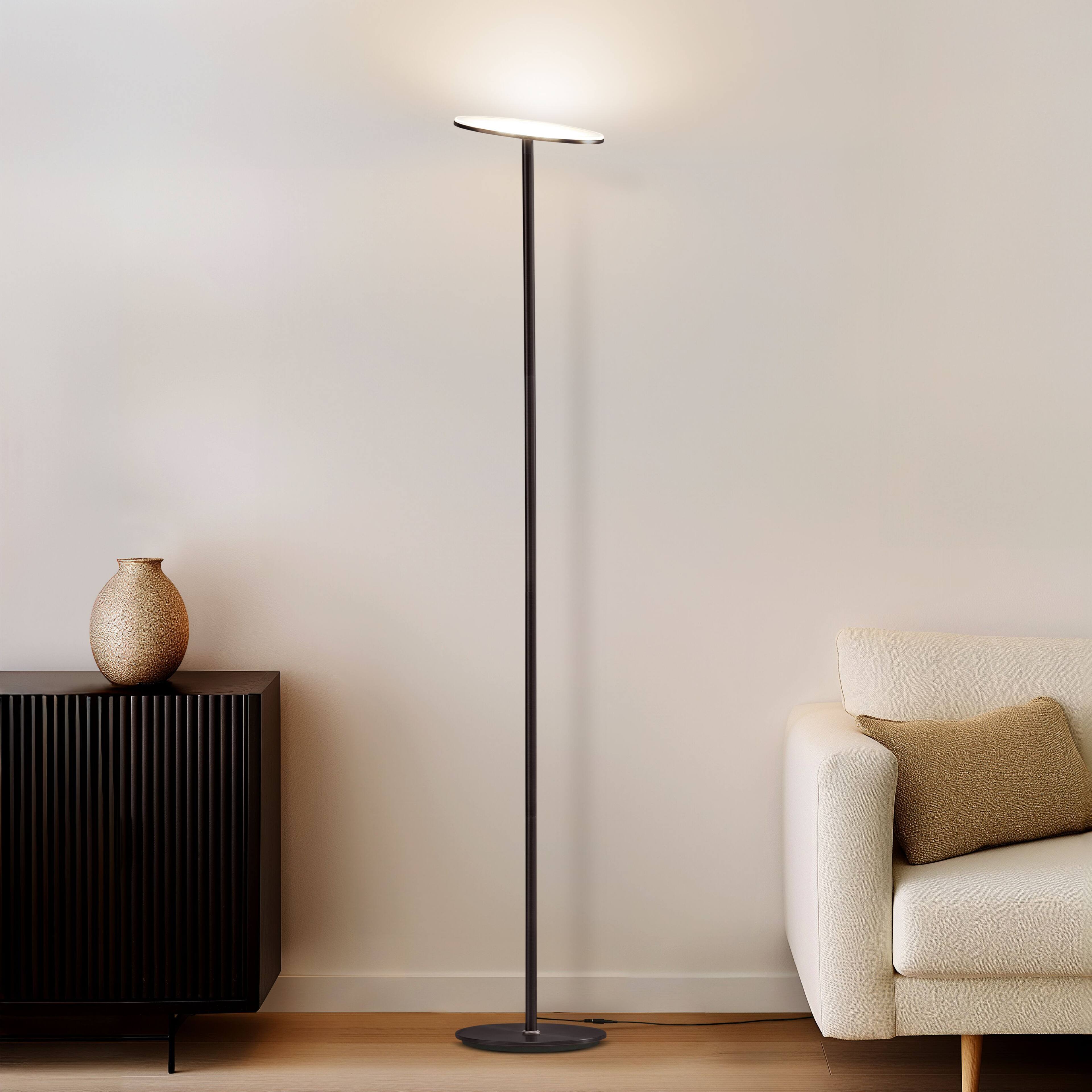 Angle. Brightech - Sky Flux LED Modern Industrial Torchère Dimmable Super Bright Floor Lamp with Built-in Adjustable Head Tilt - Oil Brushed Bronze.