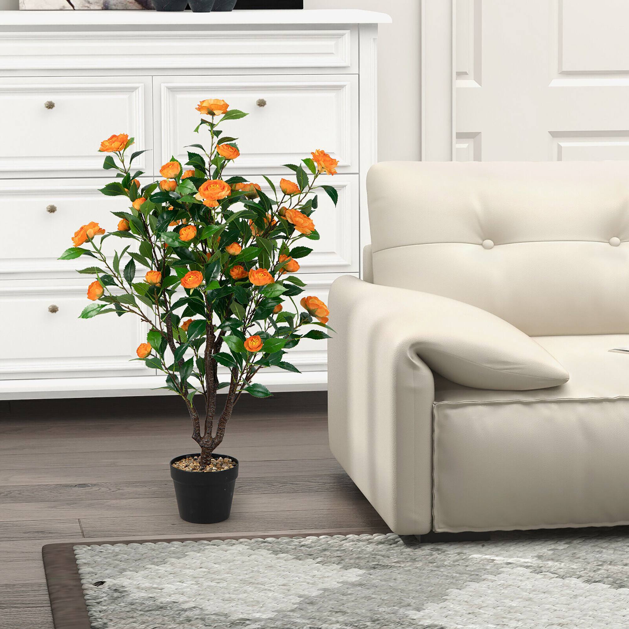 Alt View 2. Gymax - Gymax 3.3 FT Artificial Tree Artificial Camellia Tree Faux Plant for Indoor & Outdoor - Green + Yellow.