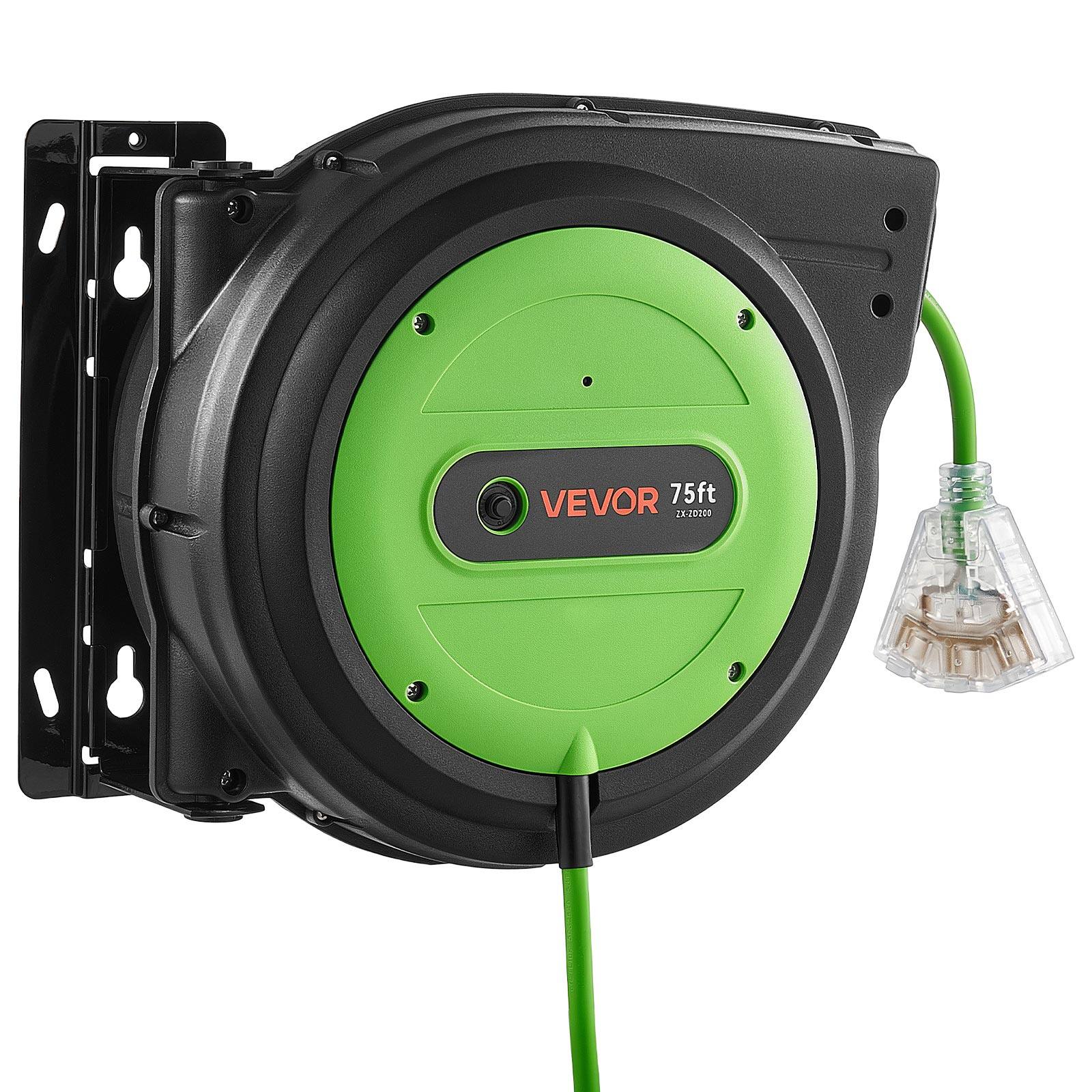 VEVOR Retractable Extension Cord Reel 75FT Heavy Duty 14AWG/3C SJTOW ...