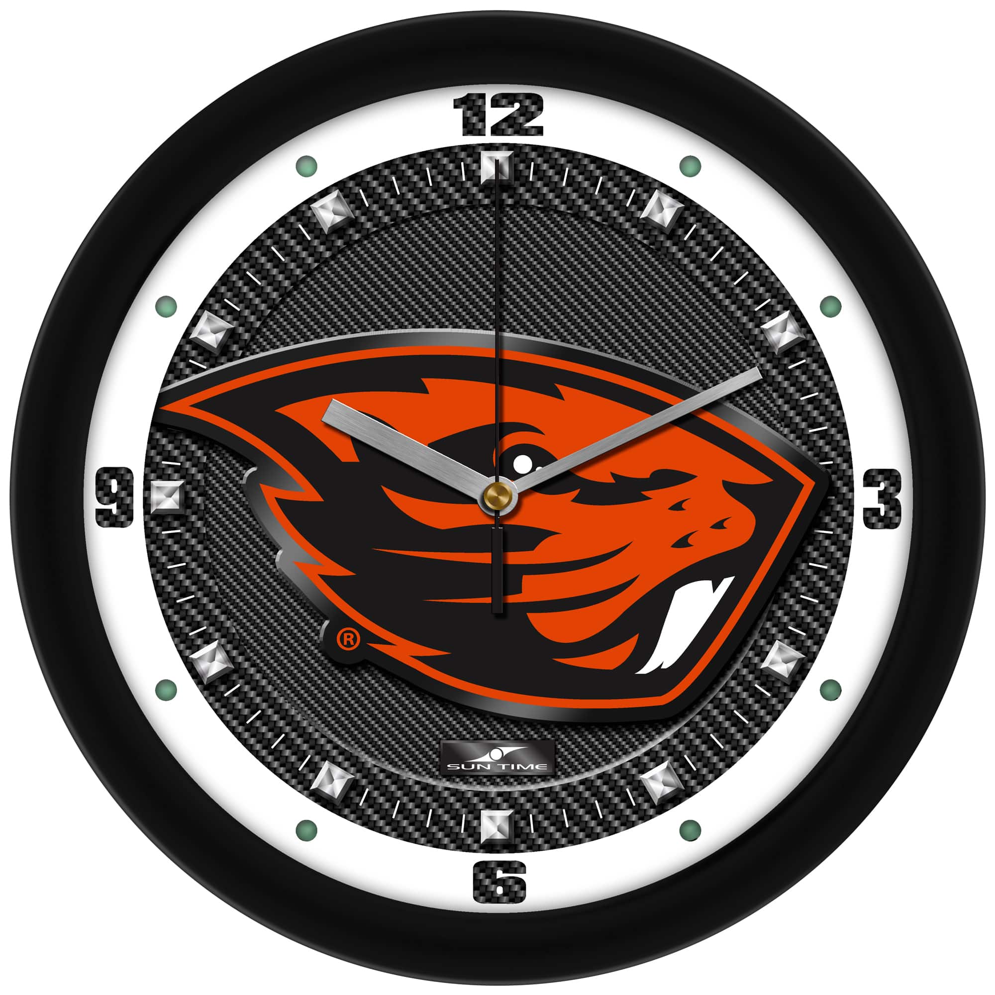 MpDirect - Oregon State Beavers 11.5'' Suntime Premium Glass Face Carbon Fiber Wall Clock - Multicolor
