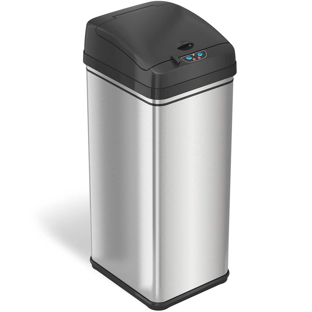 iTouchless - 13-Gal. Touchless Trash Can - Stainless Steel - Angle_Zoom