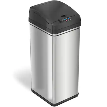 Angle. iTouchless - 13-Gal. Touchless Trash Can - Stainless Steel/Black.