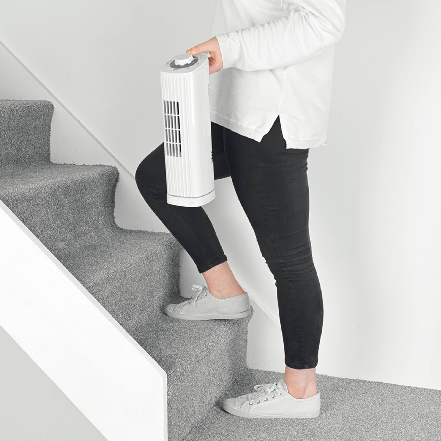 Angle. Optimus - Optimus F-7348WH 14 Inch Portable Ultra-Slim Desktop Tower Fan in White - White.